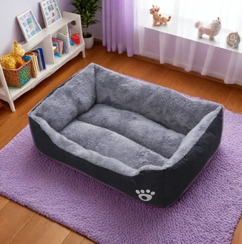 Schwarzes Hundebett, Plüsch-Schlafbett für große, mittlere