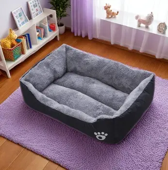 Schwarzes Hundebett, Plüsch-Schlafbett für große, mittlere und kleine Hunde, rutschfeste und bissfeste