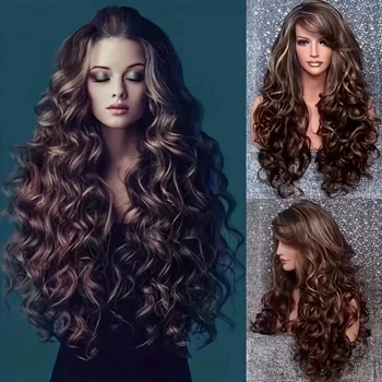 Haarschnitt, lange gewellte Haarperücken für Frauen, flauschige Haarperücken, natürlich aussehende Kunstfaser