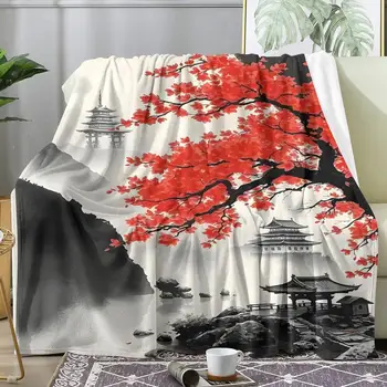 Japanische Bergmotiv-Decke aus Weichem Flanell, Leichte Sommerdecke für Nickerchen, Gemütliche Decke für Sofa