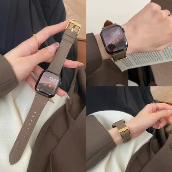 Lederschlaufe für Apple Watch Band für Frauen Sport Correa 38mm 40mm 41mm 42mm 44mm 45mm 46mm 49mm, Armband