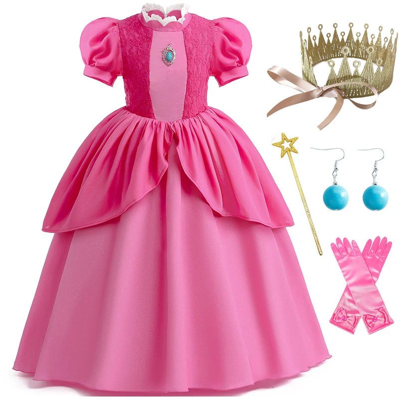 Prinzessin Pfirsich Chiffon Spitze Mädchen Cosplay Kleid Baby – Bild 3