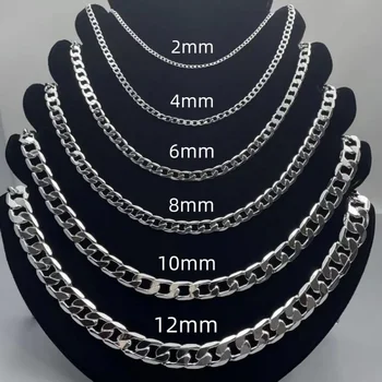 Herren-Halskette aus 925er-Sterlingsilber, 2/4/6/8/10/12 mm, 40-75 cm, Gesichtskette, Karabinerverschluss