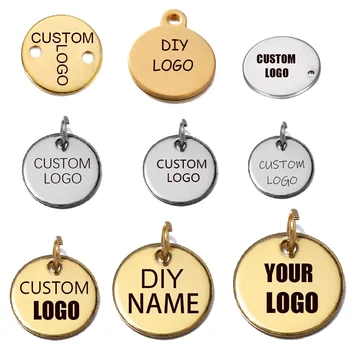 Lasergravierte Logo-Tags, Edelstahl-Kreis-Tag, 6-12 mm, runder Charm, gravierbare Anhänger für die