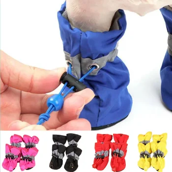 Wasserdichte Hundeschuhe Rutschfeste Regenstiefel für Kleine Katzen Hunde Welpen Hundepfoten-Schutz (4 Stück)