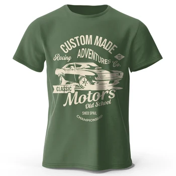 Herren Motors bedrucktes T-Shirt aus 100 % Baumwolle, übergroß, Vintage-Stil, Old-School-Grafik-T-Shirts