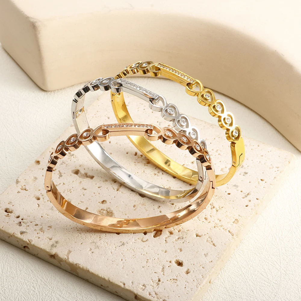 Edelstahl-Armband mit Zirkonia, schlichter Schmuck