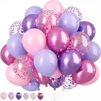 Set mit Macaron-Rosa-Lila-Metallic-Konfetti-Luftballons - Hochzeits (50 Stück)