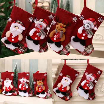 Weihnachtsgeschenkstrümpfe Santa Elch Stoff Geschenksocken Weihnachten Schöne Tasche für Kinder Kamin Baum