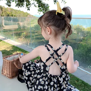 Mädchen-Freizeitkleider, kleine Gänseblümchen, bedruckt, ärmelloses Slip-Kleid, Kinderkleider für Mädchen