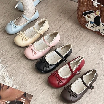 2026 Frühling Niedliche Damen-Ballerinas mit Runder Spitze, Bequeme Weiche Leder-Freizeitschuhe für Damen