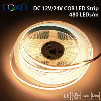 UL-gelistetes COB-LED-Streifenlicht, 320 480 LEDs/m, 16,4 Fuß, flexibles Klebeband mit hoher Dichte, 3000-6500