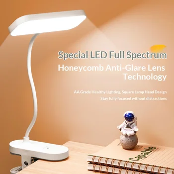 USB-Aufladbare Clip-On LED-Schreibtischlampe, Augenschonende Leselampe für Studenten, Schlafzimmer