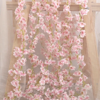 Künstliche Sakura-Blumen, Ranke, zum Aufhängen, gefälschte Blumengirlande, Hausgarten, Hochzeit, Bogen, Party