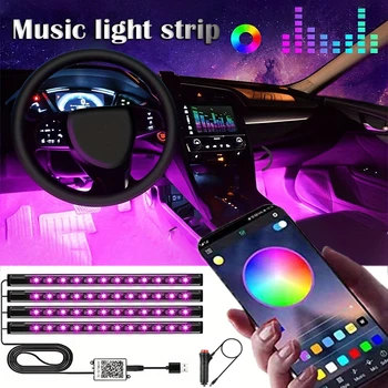 LED Auto Musik Licht Streifen 48LEDs USB Smart Bluetooth APP Steuerung Wasserdichte Multi-farbe RGB Auto Innen