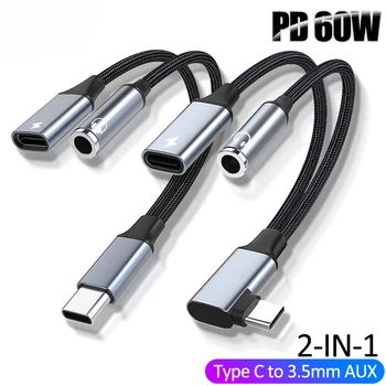Typ C auf 3 5 mm PD 60 W USB-AUX-Kabelkonverter mit 2-in-1-Kopfhöreranschluss-Adapter, Audiokabel für Xiaomi