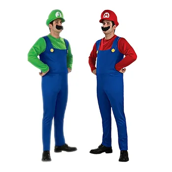 Verkleidet Herren Luigi Luxus-Erwachsenenkleidung Super Brother Kleidung Rollenspiel Kostüm Set Herren