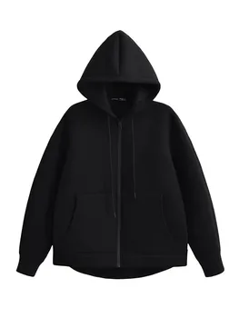 HH Herbst Winter frauen Zipper Hoodie Mantel High Street Doppel Taschen Oversize Jacke Lose Sweatshirts