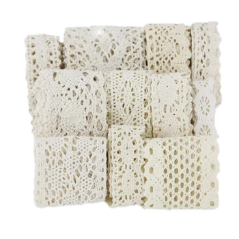 (5 Meter/Rolle) Weiß Beige Baumwolle bestickte Spitze Netzbänder Stoffbesatz DIY Nähen handgefertigte