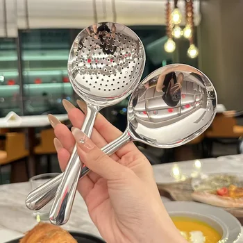 Edelstahl-Löffel zum Servieren von Suppe und Reis, mit Abflussloch, wärmeisolierter Griff