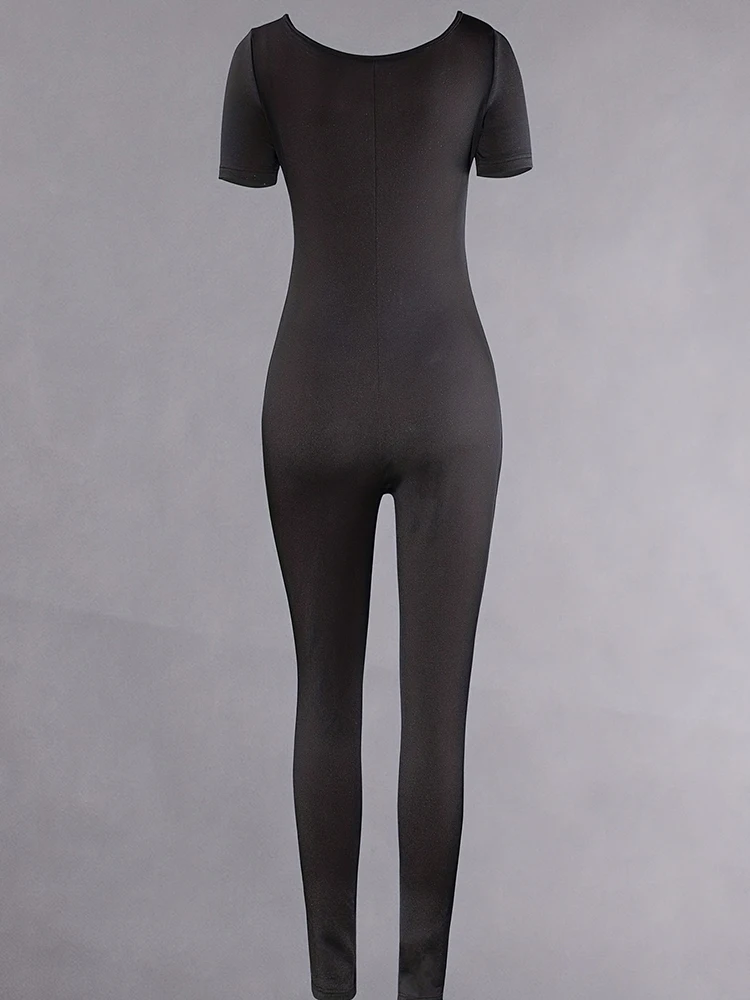 Damen Stram pler Kurzarm solide dünne Bodycon Overalls Mode – Bild 3