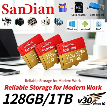 512GB Micro TF-Karte V30 Klasse 10 128GB Flash-Karte 256GB Speicherkarte für Überwachung/PC/MAC