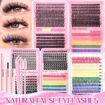 [Persönliche Wimpern] 240/390/600 Clusterfarbe Mixed Wimpernverlängerungsset Make-up Anfänger Falsche Wimpern