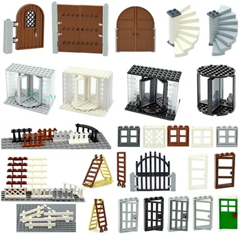 DIY Zubehör Stadt Freunde Haus MOC Teile Zaun Treppen Leiter Tor Bausteine Tür Fenster Figuren Garten Leduo