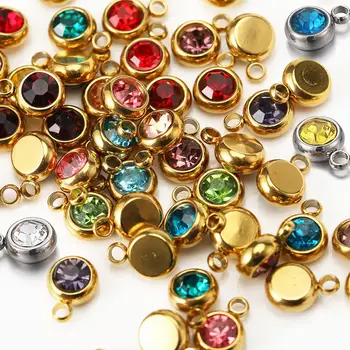 6 mm Edelstahl Strass Perlen Gold Farbe Kristall Charms Anhänger für Halskette Armband (20 Stück)