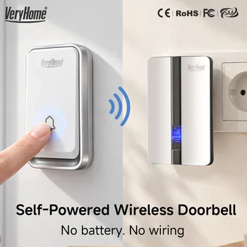 Drahtlose Türklingel Wasserdicht Self-powered Taste Smart Tür Glocke Sets Home Willkommen Außen Haus Chimes EU