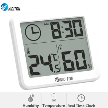 Digitale Uhr, Schreibtischuhr mit Temperatur- und Luftfeuchtigkeits-Wanduhren für Zuhause, Küche, Büro