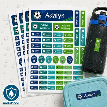 Personalisierte Fußball-Namensaufkleber Wasserfeste Etiketten für Flaschen Lunchboxen Notizbücher