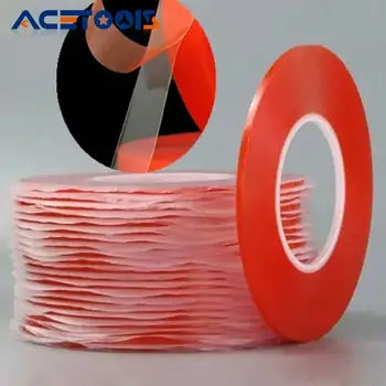 0,2 MM 1/2/3/5/10mm 50M Starke Acryl Klebstoff PET Rot Film Klar doppelseitiges Klebeband Keine Spur