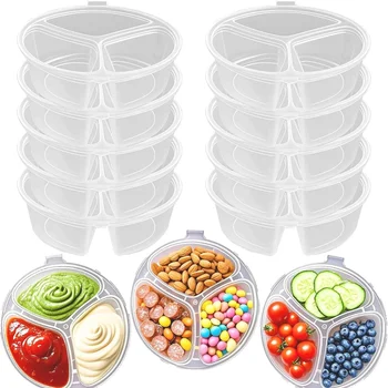 Snackbox mit 3 Fächern und Deckel, transparente, tragbare Dip-Sauce-Box zum Aufbewahren von Dip-Saucen