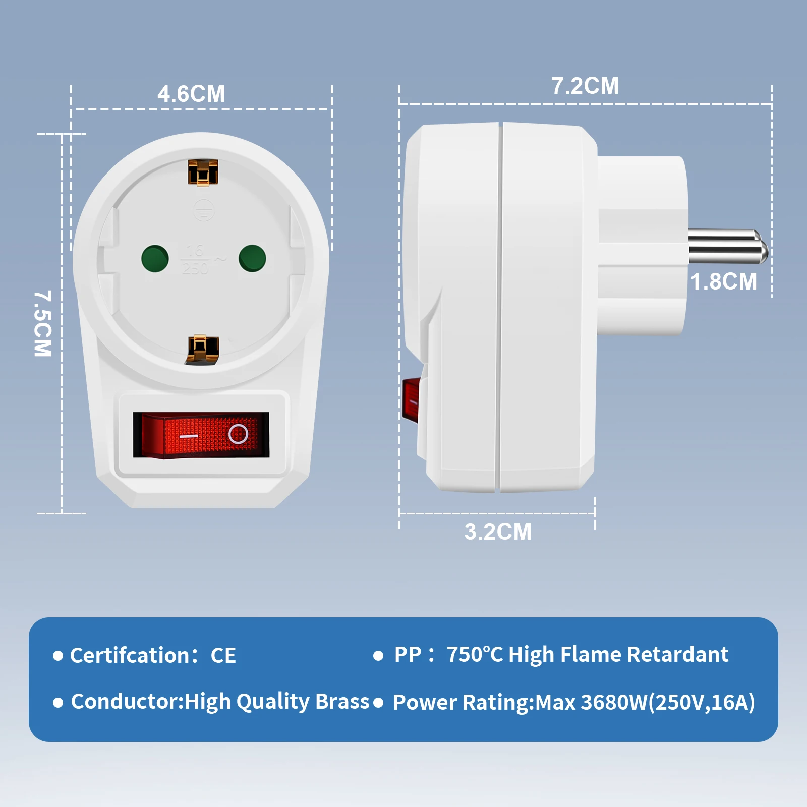 EU-Steckdosenadapter mit Schalter Europäischer – Bild 2
