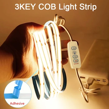5V USB COB LED-Streifenlichter mit 3-Tasten-Dimmer, flexibles Diodenband, weiß, warmweiß, für Zimmer, TV