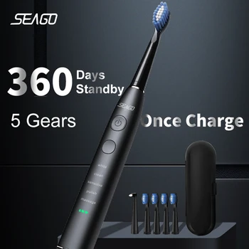 Seago elektrische Zahnbürste, USB wiederaufladbar, für Erwachsene, 360 Tage lange Akkulaufzeit, IPX7, 4