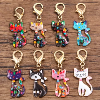 Bunte Legierung Metall Tropfen Öl Druck Katze Charme Tier Hummer Schnalle Kit Anhänger Für Emaille (8 Stück)