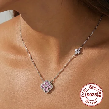 Glücksbringer-Halskette mit vierblättrigem Kleeblatt aus 925er Sterlingsilber für Damen, Choker-Kette
