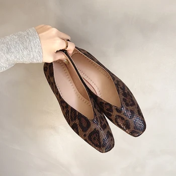 Große Größe 35-43 Schlangenmuster Leder Frau Karree Flache Ballerinas Gewebte Ballerinas Tägliche Slip