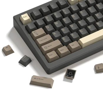 Womier 138 Tasten Retro Braun Grau PBT Tastenkappe Double Shot Cherry Profile Tastenkappen für Cherry MX