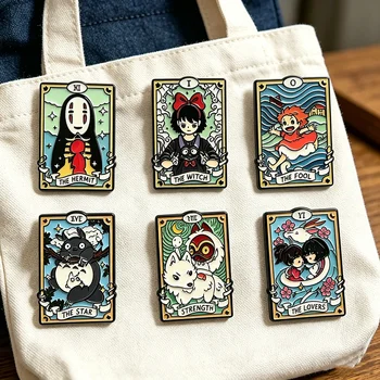Anime-Tier-Emaille-Broschen-Set, Cartoon-Katzen-Design, Metall-Pins, modische Accessoires (6 Stück)