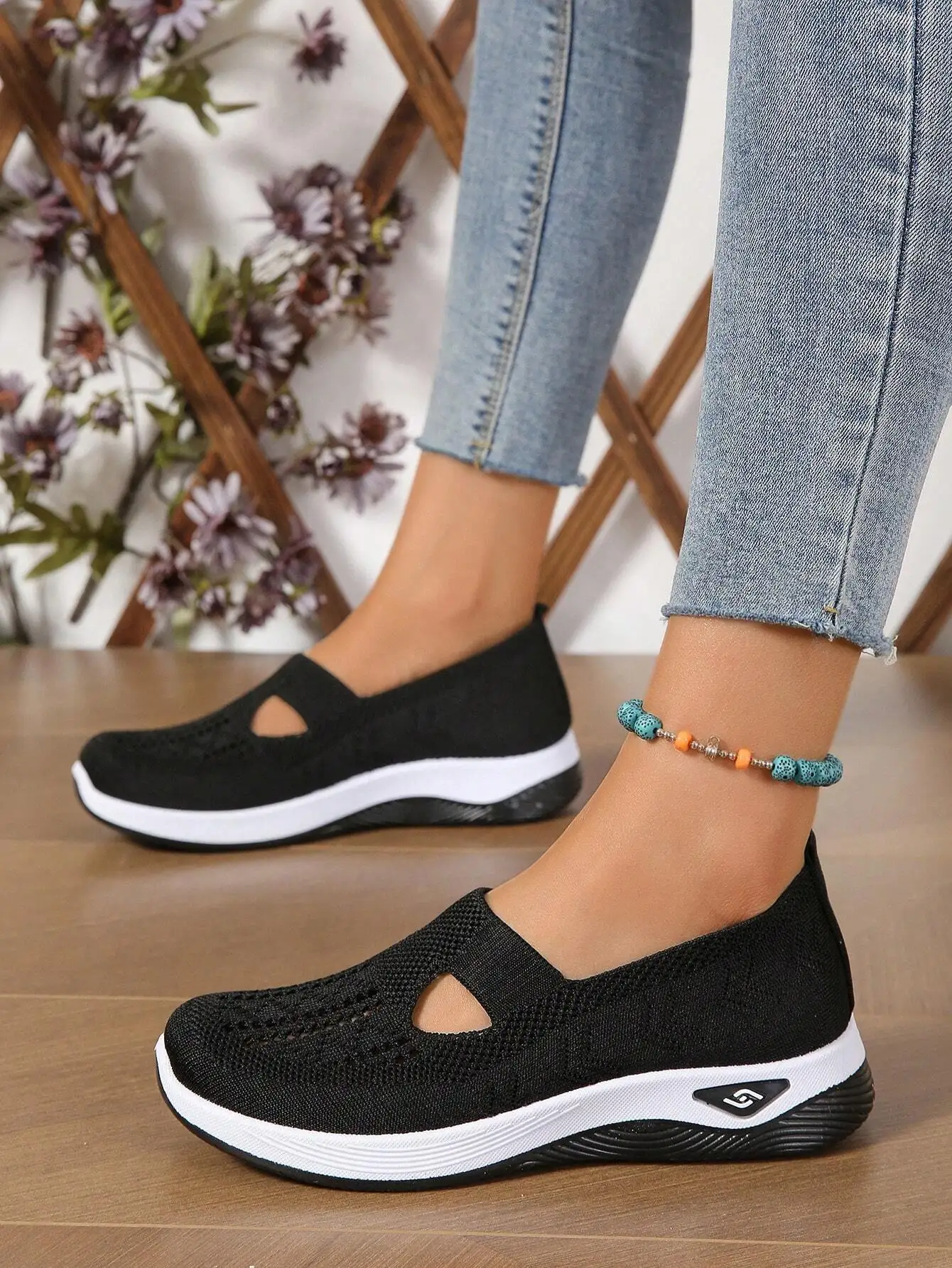 Damenschuhe, einfarbig, atmungsaktive Sneakers, lässige – Bild 3