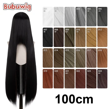 Bubuwig Kunsthaar, 100 cm lang, gerade, reine Farbe, Cosplay-Perücken, über 100 Farben, Schwarz, Weiß, Rot