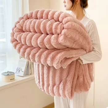 Gestreifte Flanell-Fleece-Decke, ultraweiche, leichte weiße Decke, Überwurf/Twin/Qveen/King-Größen