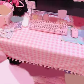 Ins Kawaii Mädchen Hot Pink Tischdecke Rechteckige Baumwolle Tapete Matte Plaid Schreibtisch Tuch Schlafsaal