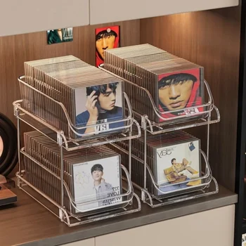 2-stufiges CD-Regal für Schallplatten, Kassetten, Scheibenaufbewahrung mit verschiebbaren Schubladen