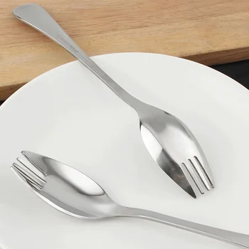 Edelstahl Sporks Picknick Dual-Purpose Löffel Instant Nudelsalat Besteck (6 Stück)