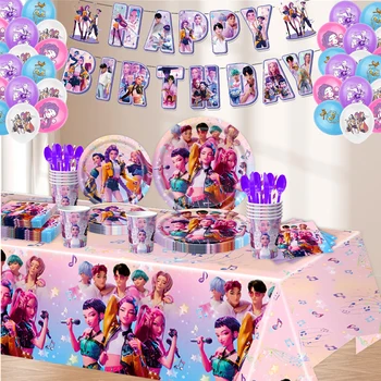K-Pop Themen-Einweggeschirr-Set für Kindergeburtstag, Babyparty - Pappteller, Becher und Tischdecke