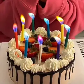 Farbige Geburtstagsparty-Zubehör, 6/12 Stück, Hochzeit, bunte mehrfarbige Kerzen, sichere Flammen, Dessert